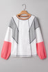Waffle Patchwork Exposed Seam Balloon Sleeve Color Block Knit Top